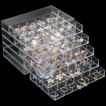 Homaisson Earring Storage Box Organizer, Acrylic Jewelry Storage Box Holder with 5 Drawers, Transparent Jewelry Display Stand with 120 Small Compartments, Earring Gift Box for Women