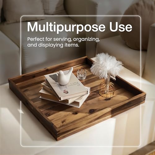 TIDITA 24" x 24" Square Wooden Ottoman Tray, Built-in Handles, Walnut Color - color: Walnut, size: 24" x 24" x 2.4"
