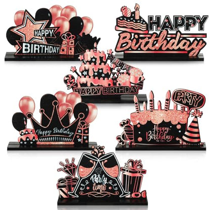 Leinuosen 6 Pcs Happy Birthday Table Centerpiece Rose and Gold Sign - color: Rose and Gold