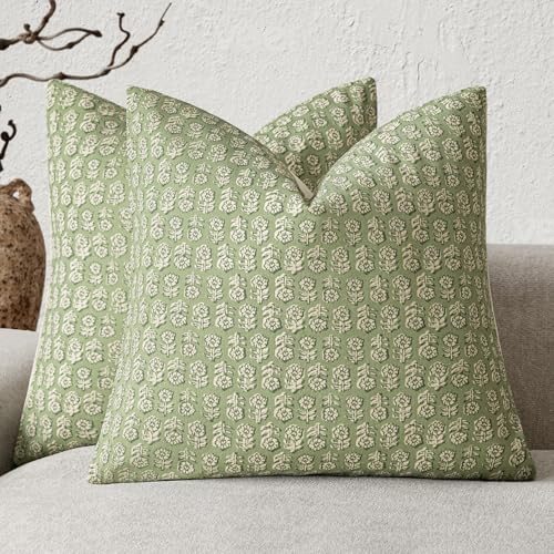 Foindtower Decorative Floral Print Throw Pillow Covers 18×18 Lime Green - color: Lime Green, size: 18" x 18" (Pack of 2)