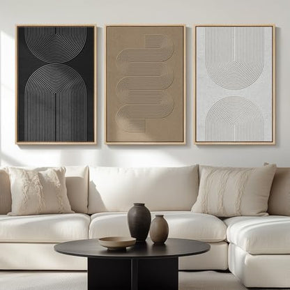 Large Framed Boho Black White Abstract Wall Art for Living Room, 24x36 In - color: Boundless Lines, size: 24" W x 36" H x 3Pcs