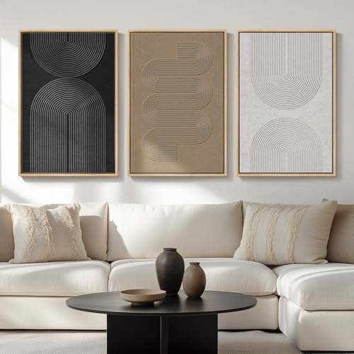 Large Framed Boho Black White Abstract Wall Art for Living Room, 24x36 In - color: Boundless Lines, size: 24" W x 36" H x 3Pcs