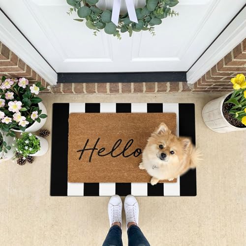 KOZYFLY Black and White Striped Rug 2x3 ft Front Door Mat Woven Cotton Rug - color: Black and White, size: 2' x 3' (Rectangular)