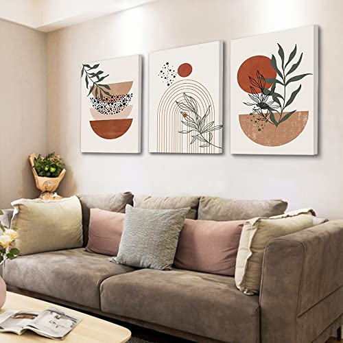 Boho Wall Art Prints，Boho Wall Decor, Mid Century Modern Wall Art，Set of 3 Prints, Abstract Geometric Prints Black Beige Terracotta Minimalist Art, Natural Framed Canvas Prints Artwork For Living Room - color: Boho Prints-1, size: 16x24inchx3pcs