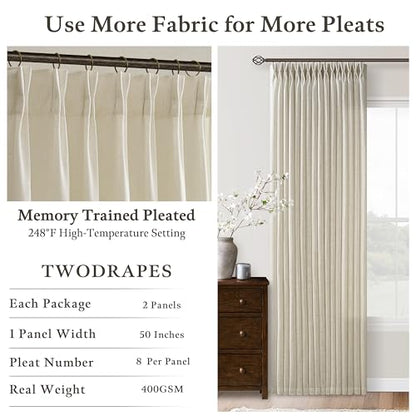 63 Inches Semi Sheer Beige Pinch Pleat Flax Linen Curtains 50x63 2 Panels - color: Linen, size: 50"W x 63"L (Pack of 2)