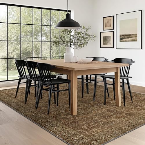 8X10 Washable Area Rug for Living Room, Vintage Non-Slip, Rustic Brown