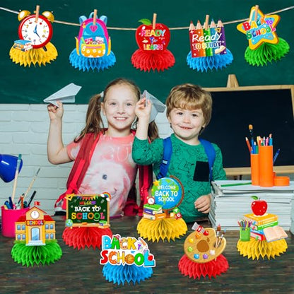 Back To School Decorations,12pcs Welcome Back To School Table Decorations Honeycomb Centerpieces Back To School Centerpieces for Tables,First Day of School Centerpieces for Classroom Office