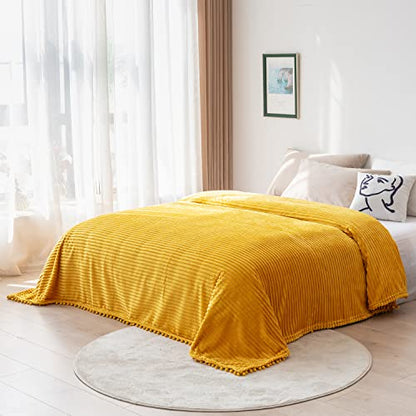 DISSA Fleece Blanket Twin Size – 60x80, Yellow - Soft, Plush, Fluffy, Fuzzy, Warm, Cozy – Perfect Throw for Couch, Bed, Sofa - with Pompom Fringe - Flannel Blanket - color: Yellow, size: 60x80"