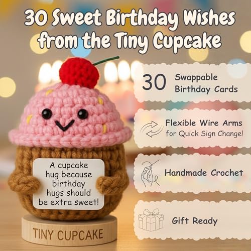 Tiny Cupcake With 30 Sweet Happy Birthday Signs - Birthday Gift for Women Men Teens for 16th, 21st, 25th, 30th Birthdays | Cute Bday Present for Friends, BFF, Sister, Girlfriend, Daughter, Teen Girls - color: Happy Birthday