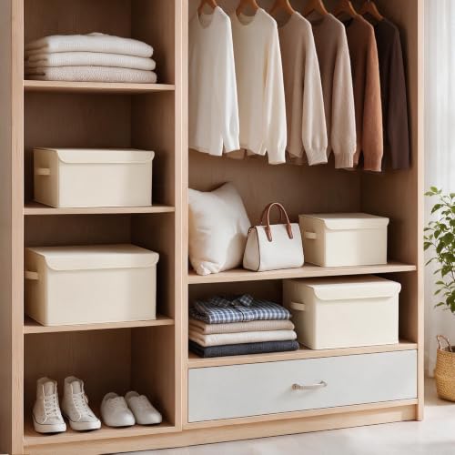 Storage Bin with Lid, Closet Boxes, 4 Pack, Beige, 10.2x7.9x6.7 In - color: Beige, size: Small（4 Pack）