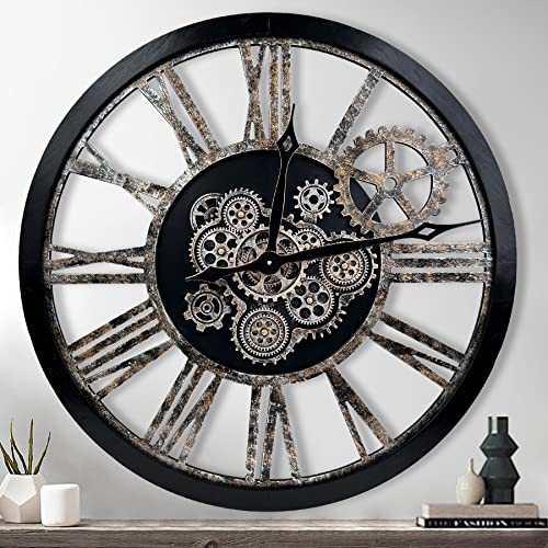 The B-Style Large Real Moving Gears Wall Clock, 30 inch, Black - color: Black and Bronze, size: 30 inch (76 cm)