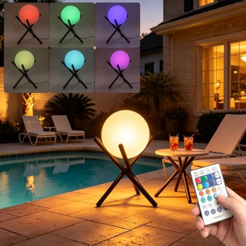 Lightdot 11.8-Inch Outdoor Globe Floor Lamp, 9W RGBCW & 3000K Warm White - color: 11.8''RGBCW