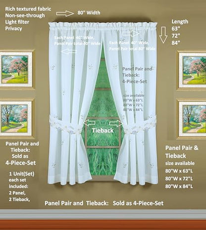 Today's Curtain Verona Reverse Embroidery Panel Pair and Tiebacks, 63", White/Blue, 80" W X 63" L - color: White/Blue, size: 80"W x 63"L (Pack of 1)