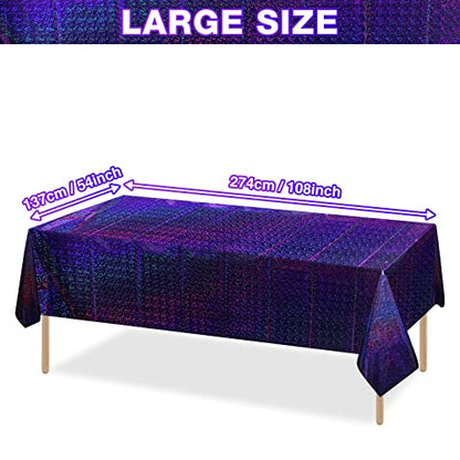 FunnyPars 4 Pack Iridescent Purple Plastic Tablecloths Shiny Disposable Laser Rectangle Table Covers Holographic Foil Tablecloth Iridescent Kpop Birthday Bridal Wedding Party Decoration, 54"x108" - color: Purple