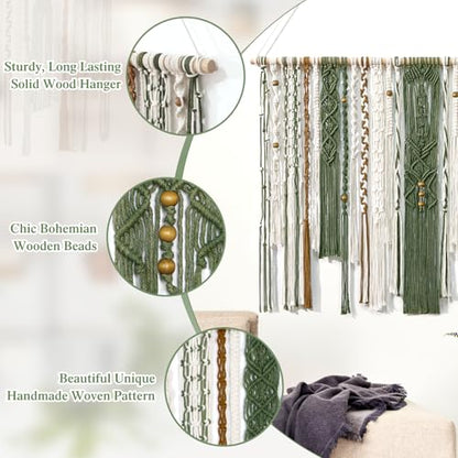 MEIVINES Macrame Wall Hanging Large Boho Tapestry Macrame Wall Art Decor - color: Dark Green