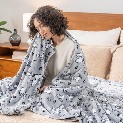 Berkshire Blanket Peanuts® VelvetLoft® Cute Character Snoopy Plush Blanket,Peanuts Poses and Paws Grey,King 90 in x 108 in (Official Peanuts® Product) - color: Peanuts Poses and Paws Grey, size: King (90 in x 108 in)