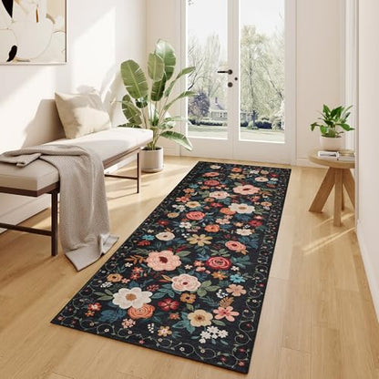 DUKINO 2x6 Runner Rug for Hallway, Washable Runner Rug Non Slip, Black - color: Black, size: 2' x 6' (Rectangular)
