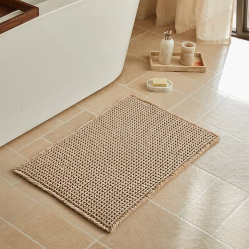 Triohero Waffle Bath Mat, Boho Bathroom Rugs Non Slip, 20x30 Beige - color: Beige, size: 1'8" X 2'6" (Rectangular)