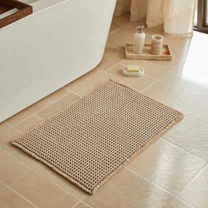 Triohero Waffle Bath Mat, Boho Bathroom Rugs Non Slip, 20x30 Beige - color: Beige, size: 1'8" X 2'6" (Rectangular)