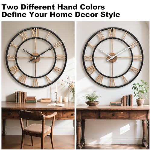 16 Inch Metal Vintage Gold Roman Numerals Round Large Wall Clock - color: Vintage Gold, size: 16 inch