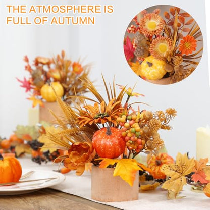 2PCS Fall Artificial Maple Pumpkin Table Centerpieces Home Decorations