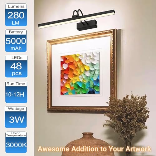 Wireless Wall Picture Light Rechargeable, 16", Black - color: Painted Black, size: 16 inches