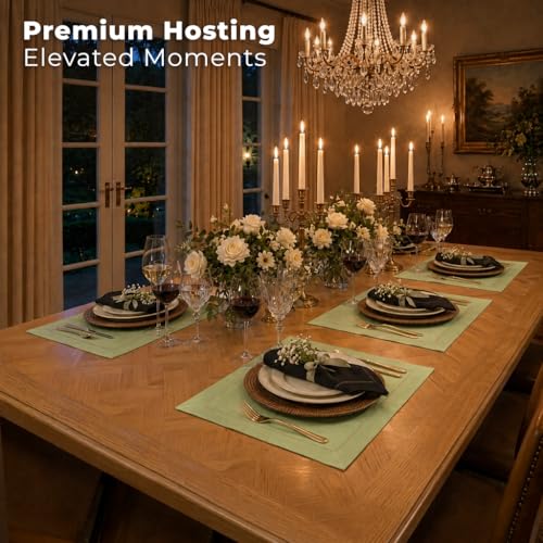 Signature Linen™ by D'Moksha, Sage Green Placemats Set of 4, 14 x 19 Inch, 100% Pure Linen Table Mats, Hemstitch, Machine Washable Cloth Placemats- Fall, Weddings, Outdoor Hosting - color: Sage Green, size: Set of 4 (14 X 19 Inch)
