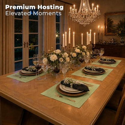 Signature Linen™ by D'Moksha, Sage Green Placemats Set of 4, 14 x 19 Inch, 100% Pure Linen Table Mats, Hemstitch, Machine Washable Cloth Placemats- Fall, Weddings, Outdoor Hosting - color: Sage Green, size: Set of 4 (14 X 19 Inch)