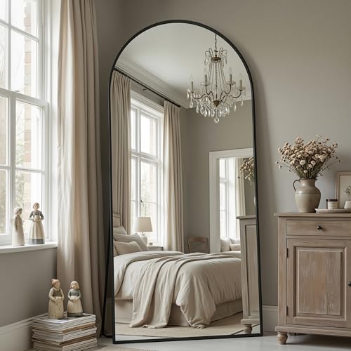 Antok 76" x 34" Arched Full Length Floor Mirror, Aluminum Frame, Black - color: Black, size: 76"L x 34"W