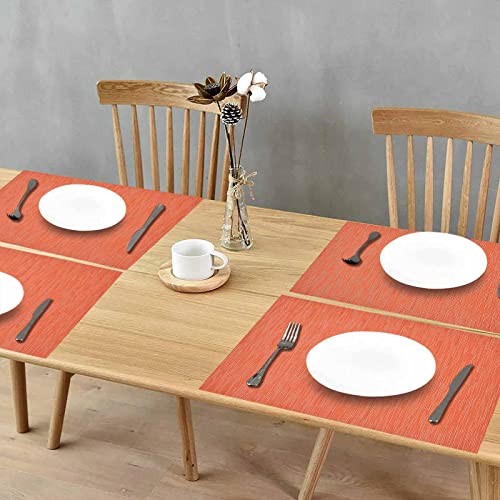 GIVERARE Placemats Set of 4, Heat-Resistant Woven Vinyl Placemat, Non-Slip Washable PVC Table Mat, Easy to Clean Premium Plastic Mats for Dining, Kitchen Table (Orange) - color: Orange