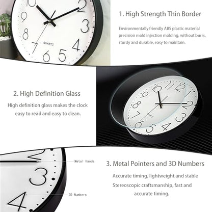 JUSTUP 8 Inch Modern Wall Clock, Silent Battery Operated Round Wall Clock - color: White