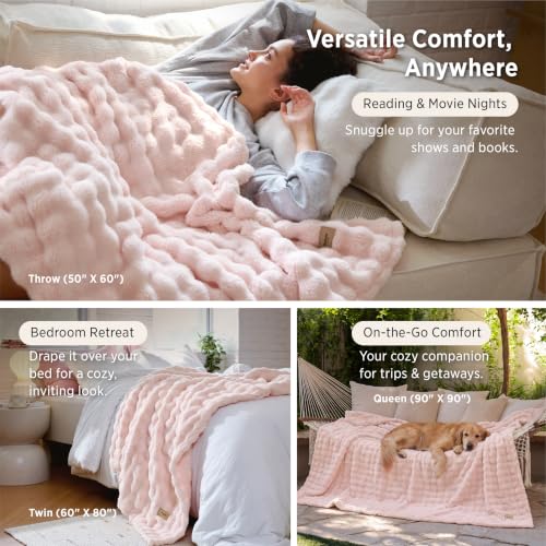 Bedsure Cloud Bubble Fleece Twin Blanket for Bed, Light Pink, 60"×80" - color: 02 Light Pink, size: Twin (60" X 80")