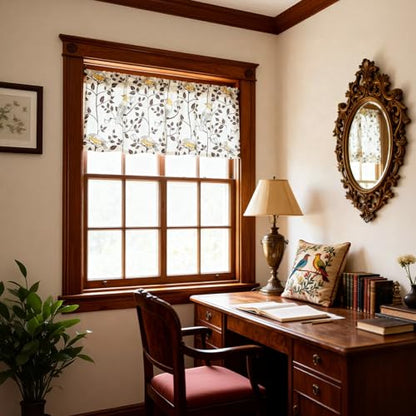 Leeva Farmhouse Bird Floral Rod Pocket Kitchen Valance, 52 x 18, 1 Panel - color: A5, size: 52"W x 18"L (Pack of 1)
