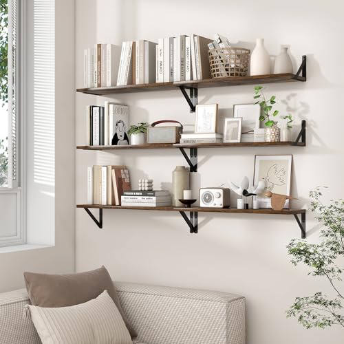 Axeman 32 Inch Floating Shelves, 8 Inch Deep Brown Wall Shelves Set of 2 - color: Rustic Brown, size: 31.5 Inch