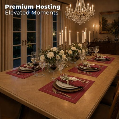 Signature Linen™ by D'Moksha, Red Placemats Set of 4, 14 x 19 Inch, 100% Pure Linen Table Mats, Hemstitch, Machine Washable Cloth Placemats- Fall, Weddings, Outdoor Hosting - color: Red, size: Set of 4 (14 X 19 Inch)