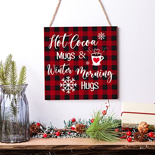 Blulu Christmas Wooden Sign Hot Cocoa Baking Quote Hanging Plaque,Plaid - color: Buffalo Plaid