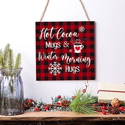 Blulu Christmas Wooden Sign Hot Cocoa Baking Quote Hanging Plaque,Plaid - color: Buffalo Plaid