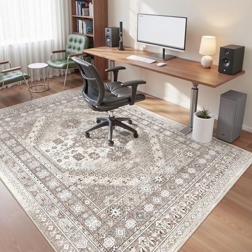 befbee Washable 5x7 Area Rug Non Slip Stain Resistant Rug for Living Room - color: Brown/Beige, size: 5' x 7' (Rectangular)