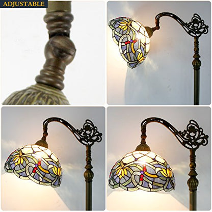 WERFACTORY Tiffany Floor Lamp Blue Lotus Flower Stained Glass Arched Lamp