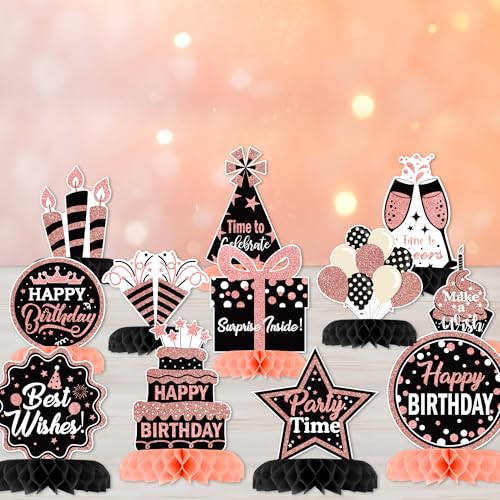 12 Pcs Birthday Table Decorations Glitter Rose Gold Black Birthday Decor - style: Rose Gold Black