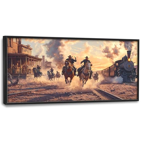 Western Coyboys Large Wall Art Framed Wall Decor for Living Room Western Vintage Pictures Oversized Canvas Print Painting Modern Extra Large Framed Artwork for Bedroom Office 60"x30" - color: Cowboys, size: 60"L x 30"W