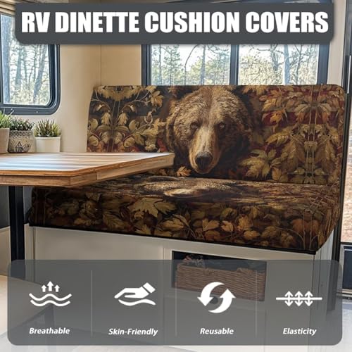 Bear Camo 2 Pack RV Dinette Cushion Covers Stretch American Flag Camper Cushion Slipcover Non-Slip RV Couch Cover Sofa Slipover for Travel Trailer Couch - color: Bear Camo American Flag