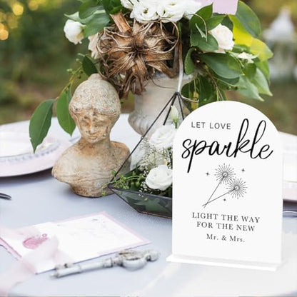Acrylic Wedding Sign Wedding Signs for Ceremony Let Love Sparkle Sign for Wedding, Modern Calligraphy Arch Acrylic Table Top Sign for Wedding Reception and Event Party Table(white） - color: Let Love Sparkle