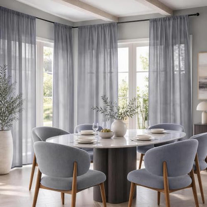 Gray Sheer Linen Curtains for Living Room Bedroom 84 Inches Long - color: Grey, size: 52"W x 84"L (Pack of 2)