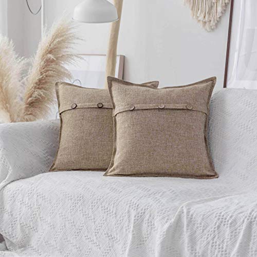 Home Brilliant Linen Throw Pillow Covers Decorative for Sofa 18x18 Couch Pillow Covers Textured Cushion Covers, Set of 2, 18 x 18 inch, Natural Linen - color: Natural Linen, size: 18" x 18" (Pack of 2)