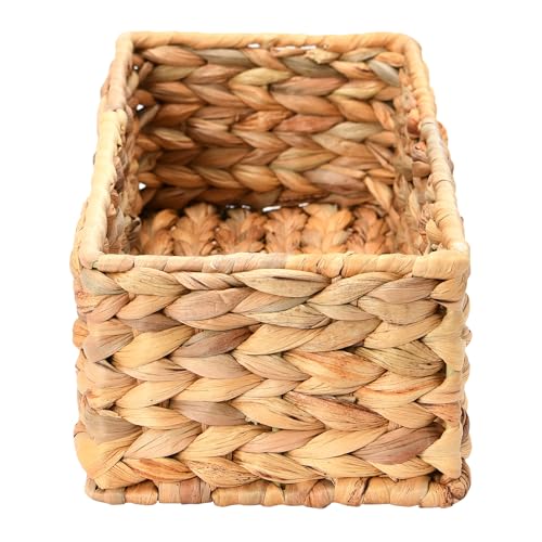 Household Essentials Water Hyacinth Rectangular Storage Basket with Handwoven Fibers and Iron Frame, Natural Finish - color: Natural