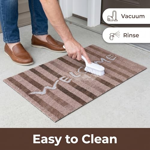Brown Striped Coil Welcome Mat 20x30 Inch - color: Brown Striped