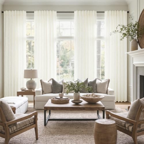 Pitalk Ivory Tree Curtains 90 Inch Long for Living Room 2 Panels Back Tab Pocket Jungle Botanical Vintage Floral Pattern 50% Room Darkening Thick Sheer Off White Cream Curtains for Bedroom Retro Decor - color: Cream White, size: 52"W x 90"L (Pack of 2)