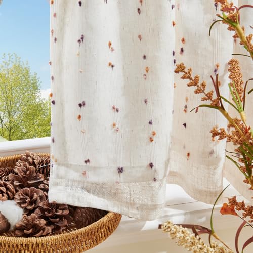 jinchan Kitchen Valance Curtain Double Layers, 50x16, 1 Panel, Amber Bloom - color: Double | Dottie Amber Bloom, size: 50"W x 16"L (Pack of 1)