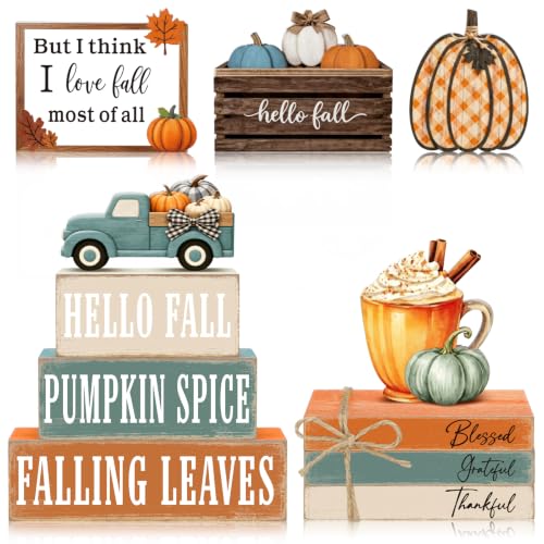 11 Pcs Fall Coffee Table Decor for Home, Wooden Pumpkin Spice Signs - style: Fall Farmhouse